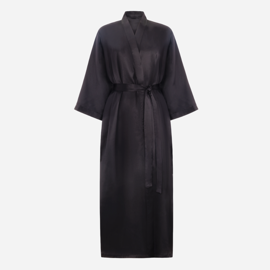 Silk Kimono Robe long - black
